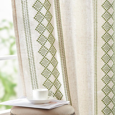 Jinchan Boho Curtains Linen Blend Beige Farmhouse Curtains 96 Inches Long for Li