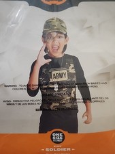 Kid's Army Solider Halloween Costume Kit Vest Hat Dog Tag Child One Size 5733
