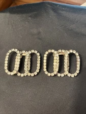 c. 1950’s  Rhinestone Silver Tone Shoe Clips Buckles 2”x1.5” Sparkly