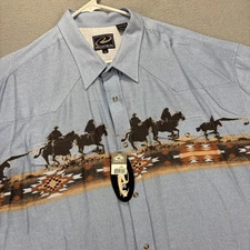 Roper Western Shirt Mens 2XL Pearl Snap Short Sleeves Horses Cowboys Aztec NEW