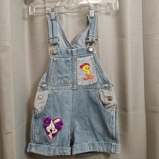 Vintage 1997 Looney Tunes Tweety Bird And Bugs Bunny Kids Size 5 Overalls Shorts