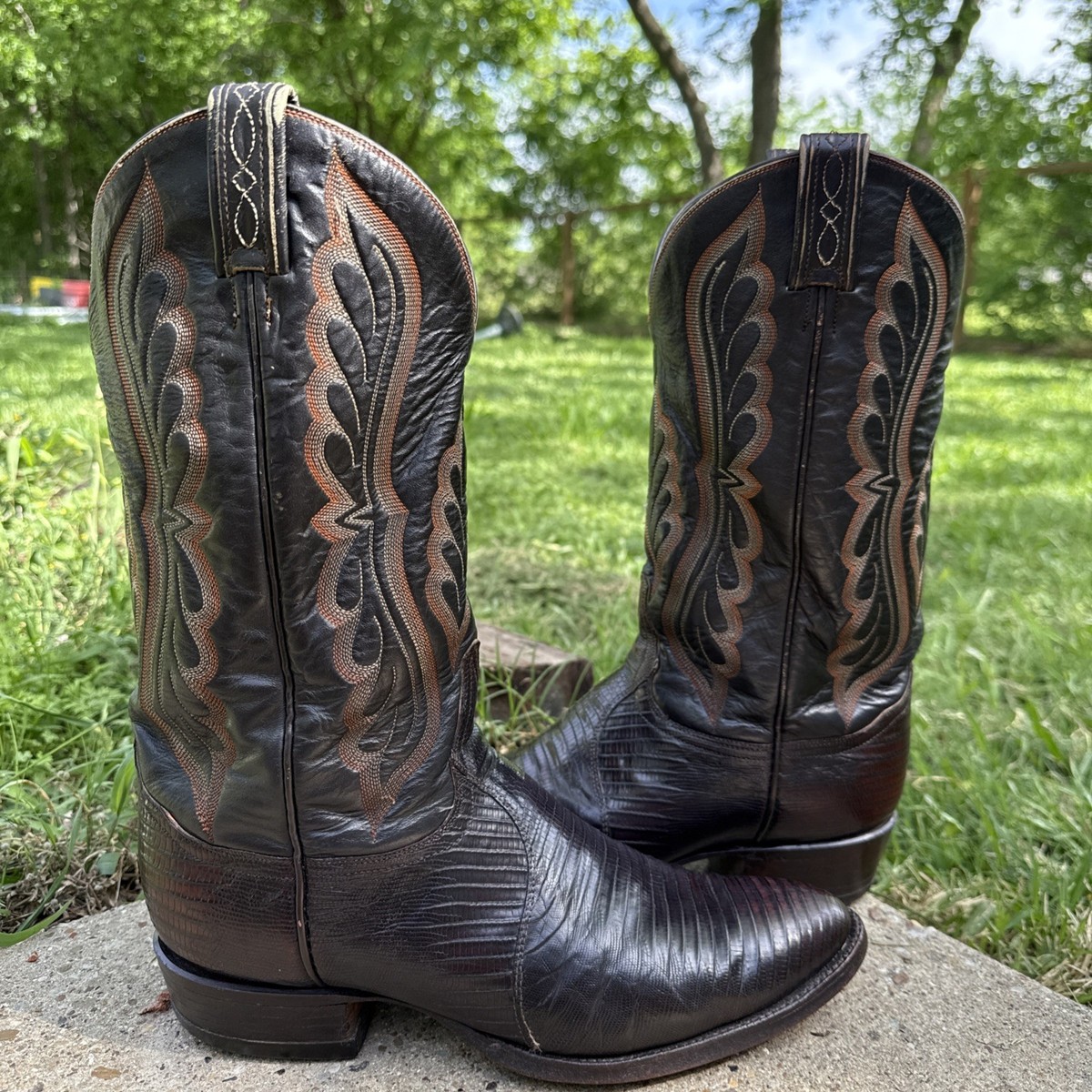 VTG Tony Lama Mens Brown Teju Lizard Skin Western Cowboy  display picture 3