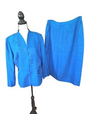 Adrianna Papell 16 Peacock Blue Silk Embroidered Mother Of Bride Suit