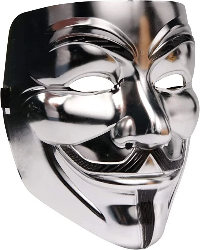 4 X Argento Anonymous Hacker Protesta Guy Fawkes Halloween Costume Maschera - Immagine 2 di 3