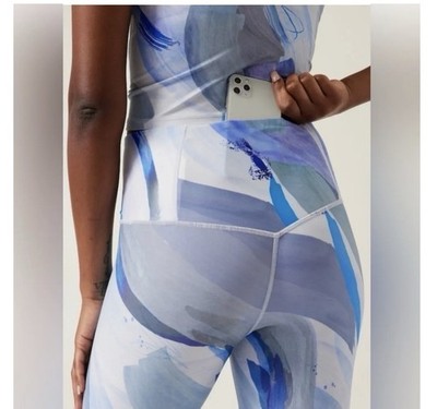 Athleta Elation 7/8 Tight Blue/Gray Abstract High Rise Ankle Leggings S Logo