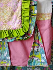 Custom Made Turquoise Green Pink  Baby Girl Crib Bedding - Fuchsia Tree