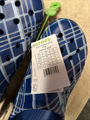 Crocs Baya Holiday Plaid Clogs Christmas Blue Jean Comfort  display picture 3