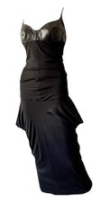 *ALEXANDER MCQUEEN* Vintage 2003 Black Silk Jersey Dress w/Leather Bra IT 44