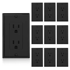 10 Pack Decorator Receptacle 15A 125V Electrical Wall Outlet Glossy Black