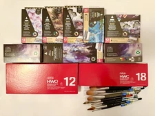 LOT OF 150 Winsor & Newton Set watercolors, ARTEZA, HOLBEIN & Princeton Brushes