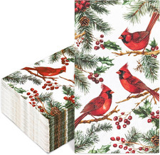 50 Pcs Christmas Cardinal Guest Napkins Red Cardinal Bird Pine Cone Disposable P