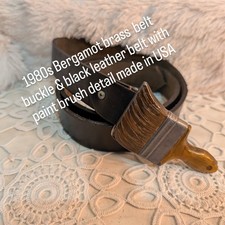 1980s Bergamot brass belt buckle black leather belt with paint brush...
