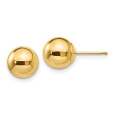Real 10K Yellow Gold 8mm Polished Round Ball Stud Earrings Butterfly Back- E4229