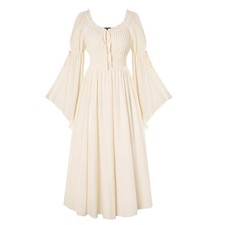 Renaissance Costume Women Peasant Medieval Maxi Dress Apricot L