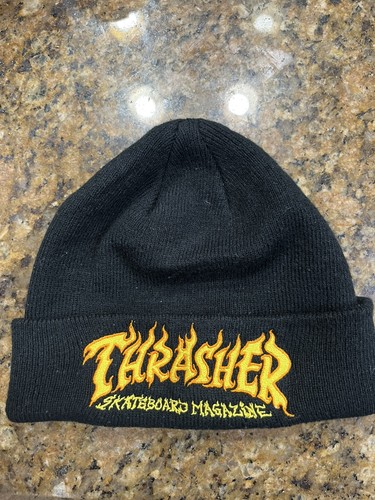 Thrasher Magazine Black Skateboard Beanie with Fire Logo