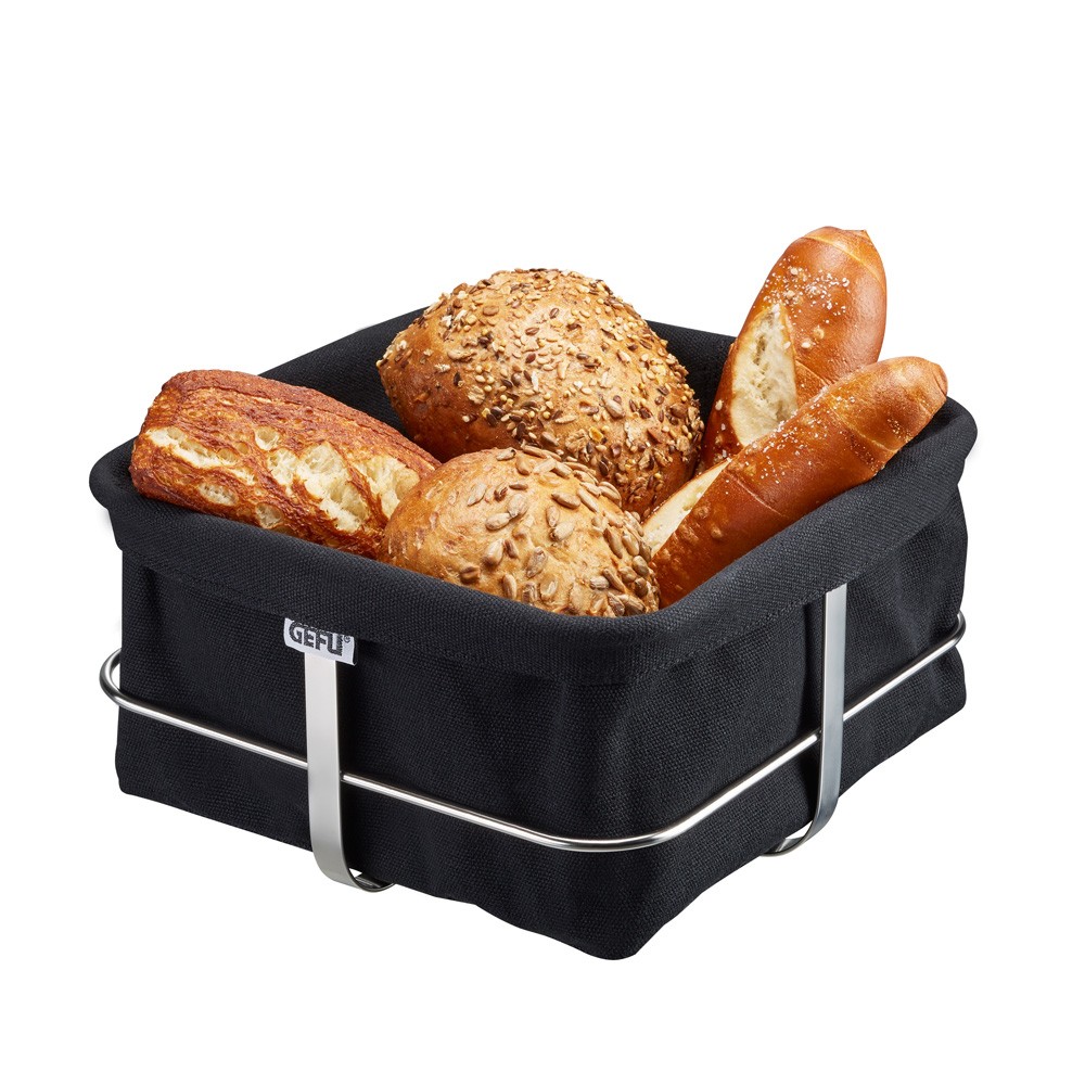 Corbeille à pain carrée noire en inox 22x22 cm pour table de petit-déjeuner