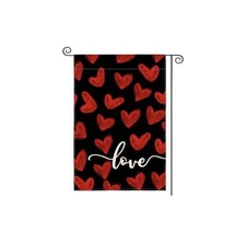 Valentine's Day Red  Black Love Hearts Garden Flag 12 x 18 Inch - Double-Sided
