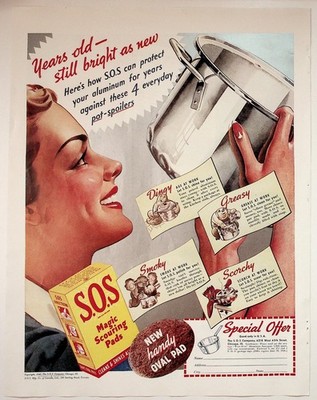 S.O.S Magic Scouring Pads 1940 Vintage Print Ad Kitchen Cleaning