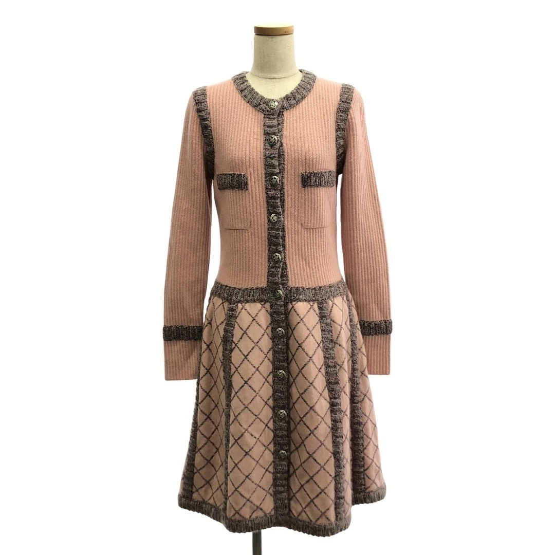 Abito Cardigan Chanel Seta Cashmere Mohair Camelia Bottoni Maglia Matelasse 34 P