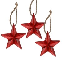 3X Stern Mangoholz Rot Emaille 10Cm Ø Zum AufhäNgen Weihnachten Holzstern #30