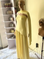Yellow Maxi Dress with Cape Sleeve and Scarf with Left side slit