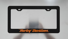Harley Davidson Orange Black License Plate Frame For Car Smooth Black Metal