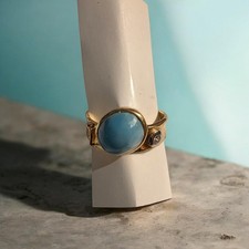 14K 4.2 Gram Gold Larimar Ring • Natural Blue Stone • Modernist Design • Size 7