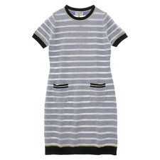 Chanel Cashmere Wool Striped Dress Blue Size 36 Made in Italy Chest 12.2 in