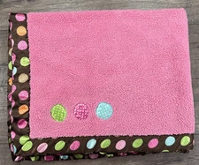 Baby Girl Baby Boom Pink Sherpa Minky Rare HTF Satin Trim Circle Dots Blanket