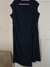 Autograph Dress Navy Blue Knee Length Sleeveless Wrap Size UK 22 M&S