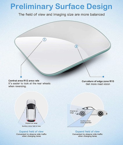 2 Sets (4 Pcs) Fan Style Blind Spot Mirrors, 360° Wide Angle Convex for Cars - Foto 3 di 7