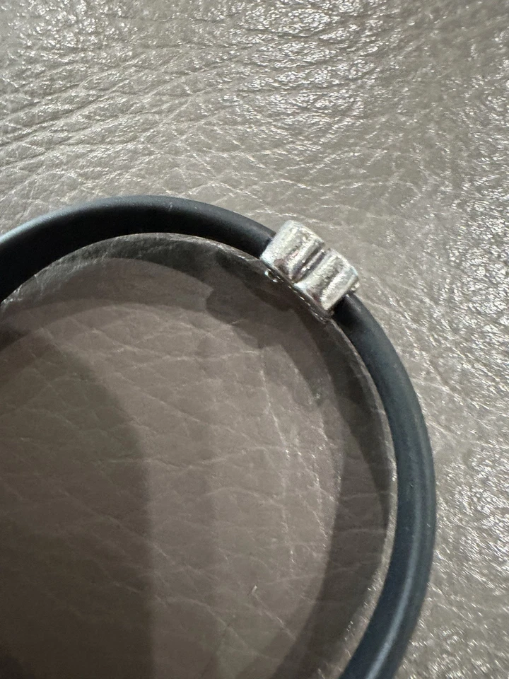 VINTAGE STERLING TOUS TEDDY BEAR BLACK Rubber CUFF BRACELET - Image 4 of 4