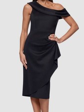 Xscape Women's Black Asymmetric-Neck Side-Drape Dress Size 6