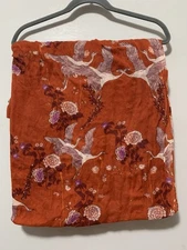 H&M Women One Size Infinity Scarf Orange Cranes and Floral Boho Autumn