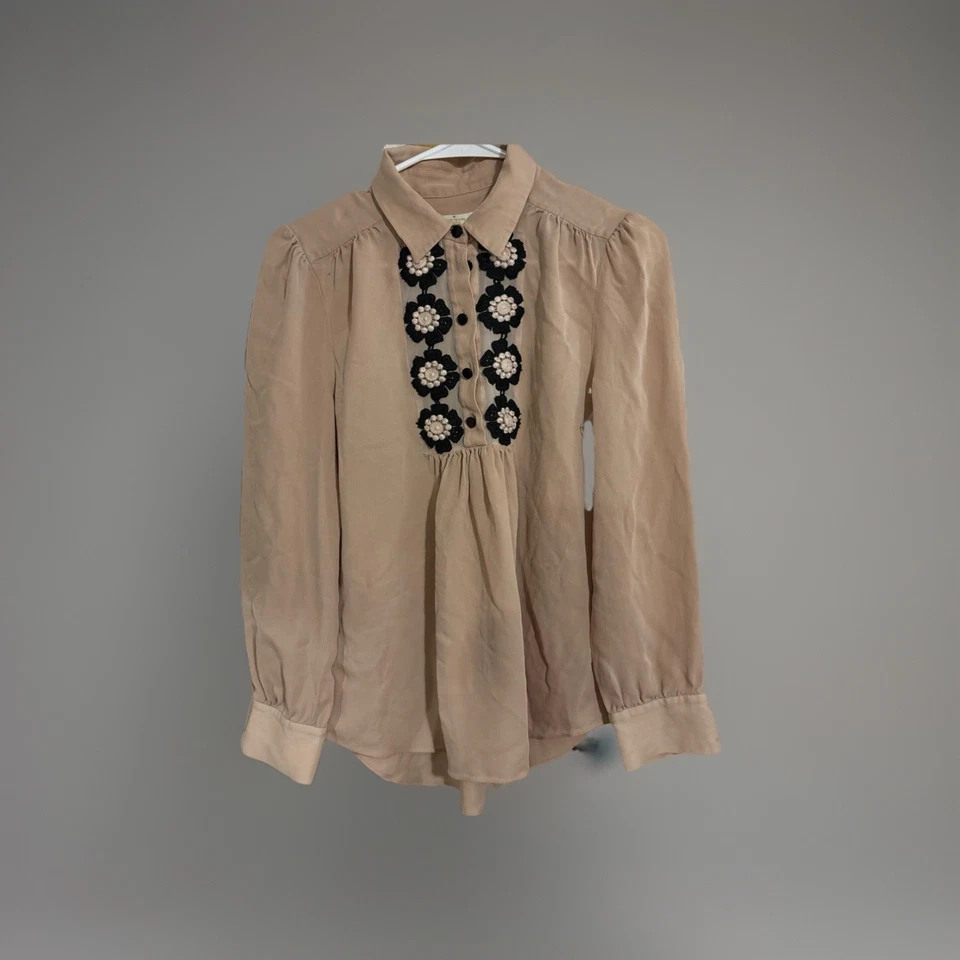 Kate Spade маргаритки кружева шелковая блузка, размер M, офис бизнес повседневный женский - Изображение 4 из 4