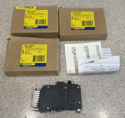 #ad 3 Square D QO115GFI 15A 1P Circuit Breaker Ground Fault 120V *3 NEW IN BOX* $119.99