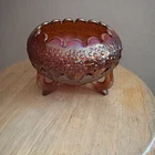 Fenton VTG Flowers Iridescent Red Amberina Carnival Glass Orange Tree Rose Bowl