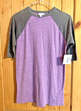 LuLaRoe Sloan kids size 14 heathered purple with 3/4 grey heathered sleeves NWT