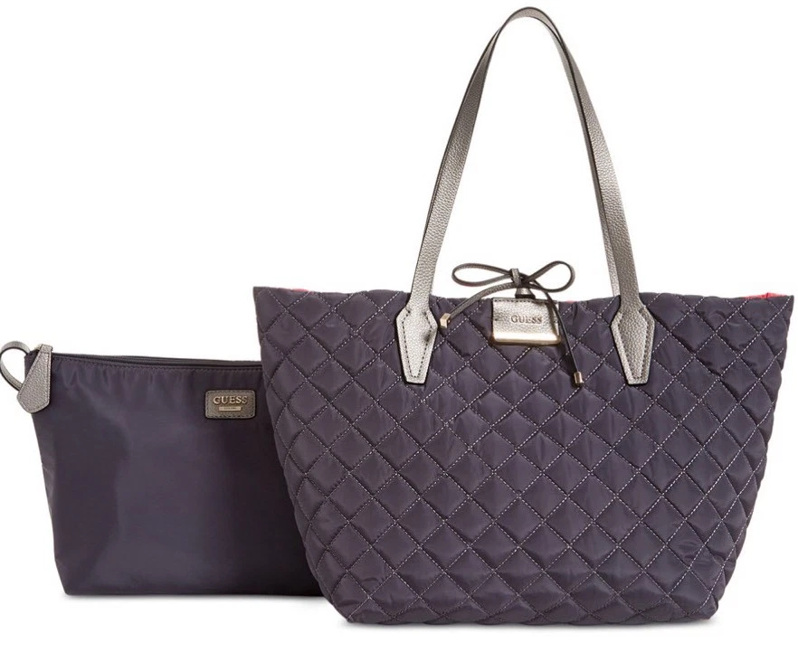 New Guess Bobbi Inside-Out Set Reversible Bag Quilted Grey pink | eBay