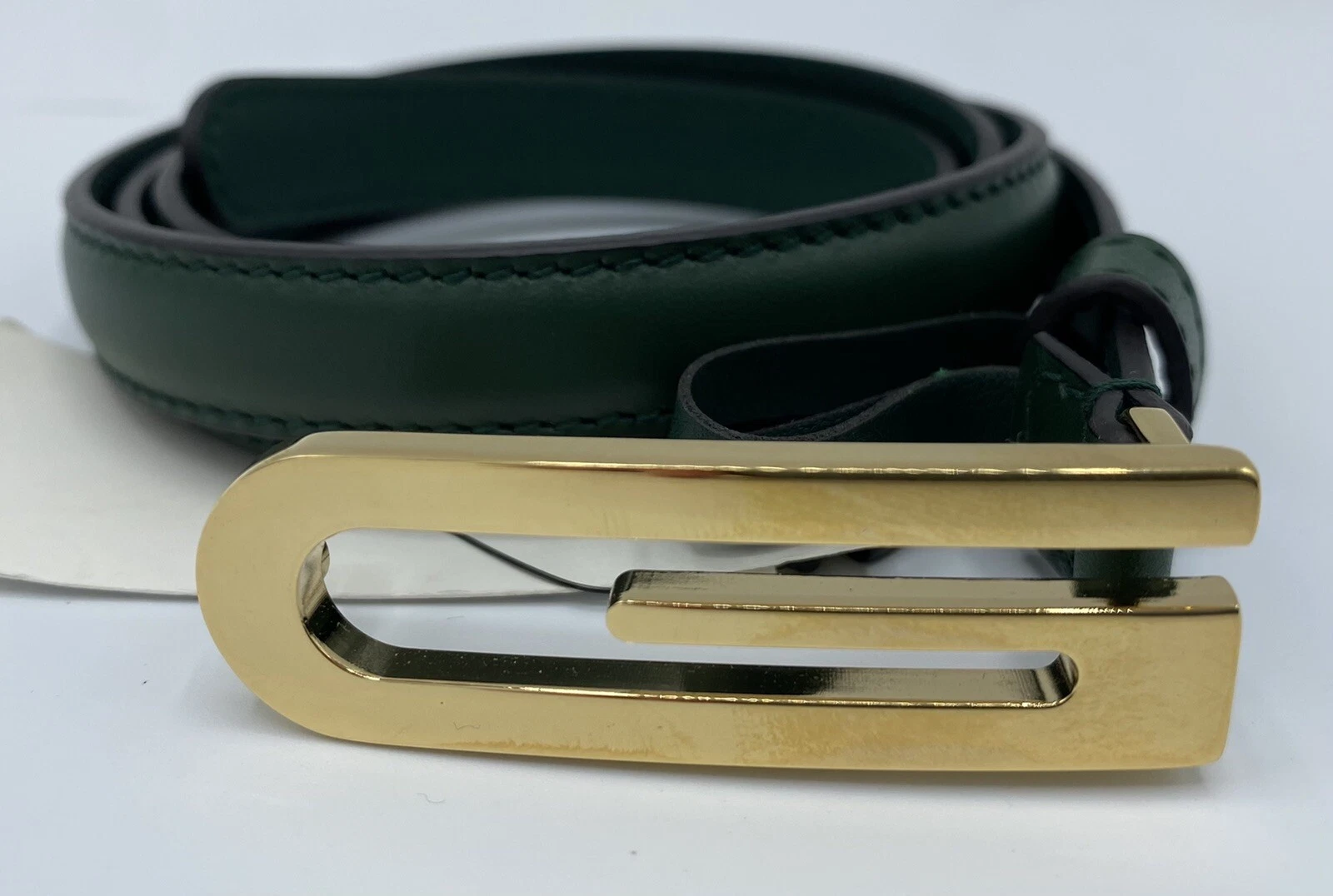 Ceinture Gucci en cuir vert skinny doré G taille 90/36 Made in Italy