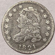 1821 Capped Bust Silver Dime Extremely Fine XF Coin, Details #17074