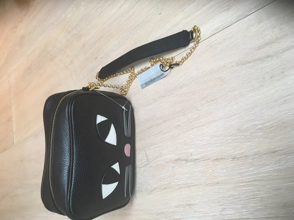 Lulu Guinness Kooky Cat Black Grain Amber Bag NEW