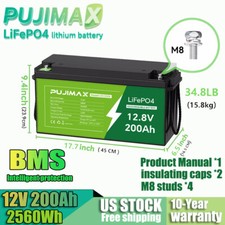 12V 200Ah LiFePO4 Lithium Iron Battery Deep Cycles For Off-Grid RV Solar System