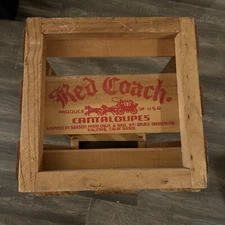 RARE VTG Coach Cantaloupes Wood Crate Red Fruit Label Advertising Box Farm