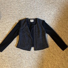 Ann Taylor LOFT - SHORT ZIP JACKET - Black with White Tweed - Size 2 - EUC
