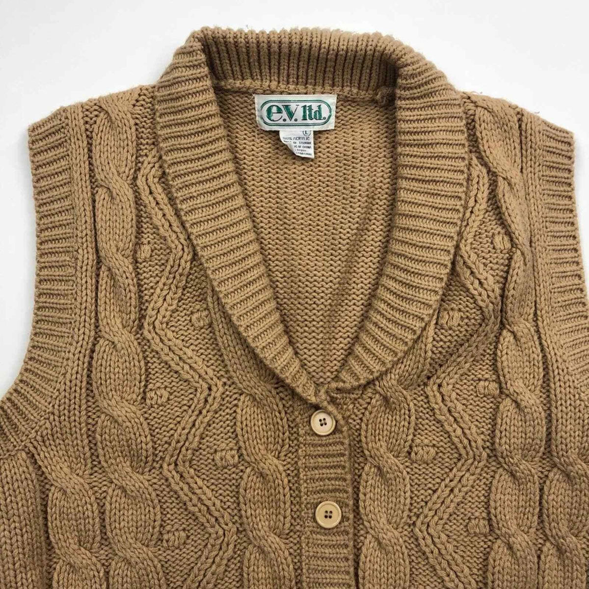 Ev LTD Vintage Brown Knit Button Down Sweater Vest size Large | eBay