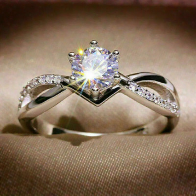 14k White Gold Finish 2 Ct Round Cut White Diamond Twist Solitaire ...