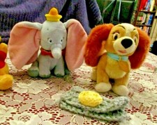 Disney DUMBO Elephant  LADY The Tramp Plush Small Stuffed Animal 8" Tall