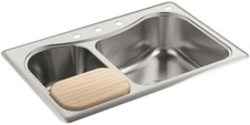 Kohler Staccato Kitchen Sink 33 in. 4-Hole Stainless Steel Drop-In w/ Board