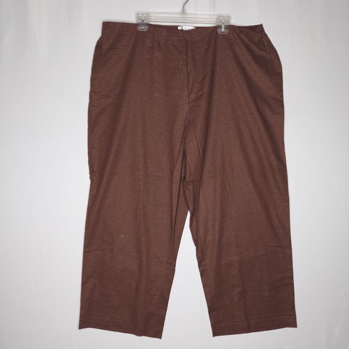 Conjunto Top Susan Graver Mezcla de Lino Capris Mujer 3X Marrón Bordado Cuello en V Botón - Imagen 4 de 14